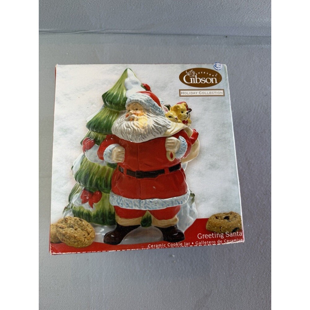 Vintage Gibson Santa Claus Ceramic Christmas Cookie Jar with Toys In Its Own Box